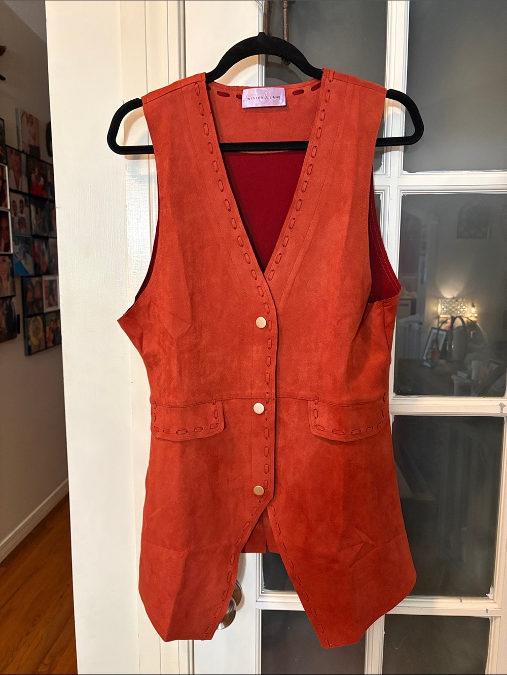 Women's Suede Button-Front Vest in Rust